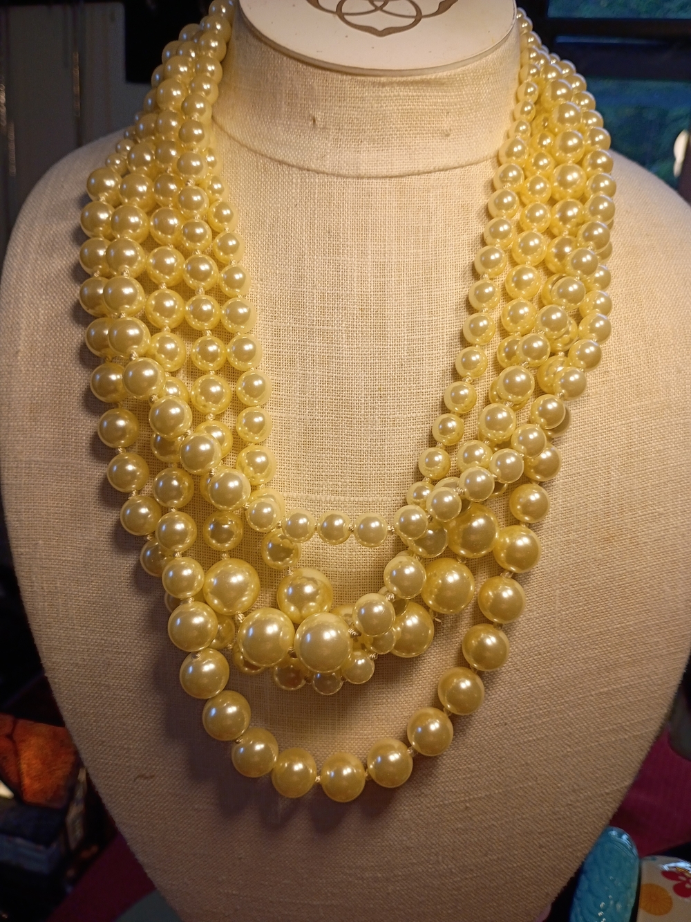 Multi-Strand Golden Pearl Statement Necklace - Brand Unspecified